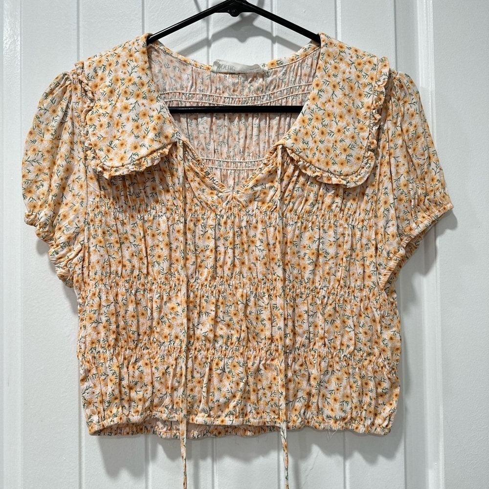 Elodie Yellow Tiny Floral Prints Short-Sleeve Cropped Top